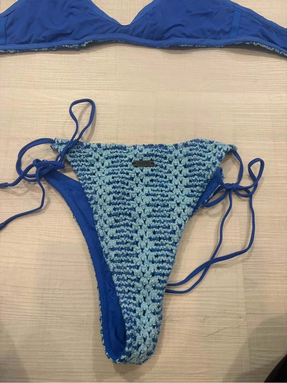 triangl swimwear Blue Crochet Tie-Side Bikini Set with Matching Pouch